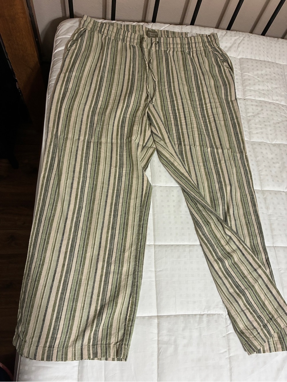 Women’s Wide-Leg Striped Linen Blend Pants - Green/Cream